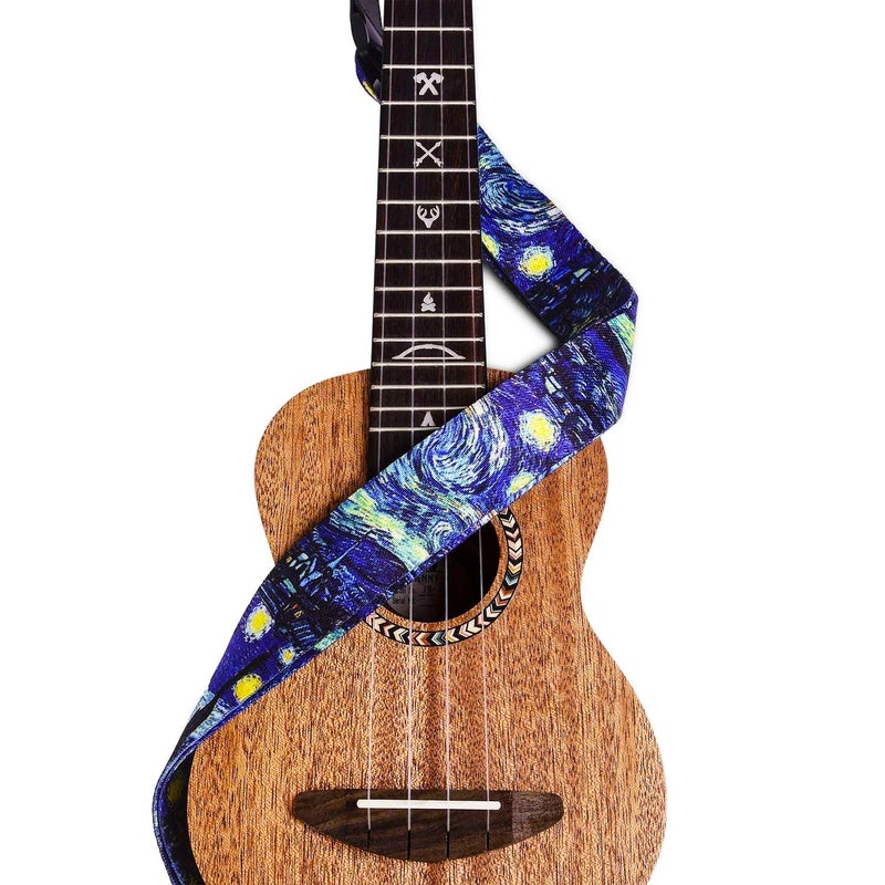 BestSounds Van Gogh"Starry Night" Ukulele Strap & Leather Ends Shoulder Strap for Soprano Concert Tenor and Baritone Ukulele (Uke-Starry Night) - Image 3